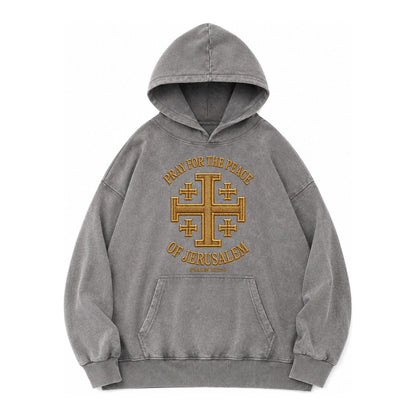 Jerusalem Cross Vintage Washed Hoodie – Grey