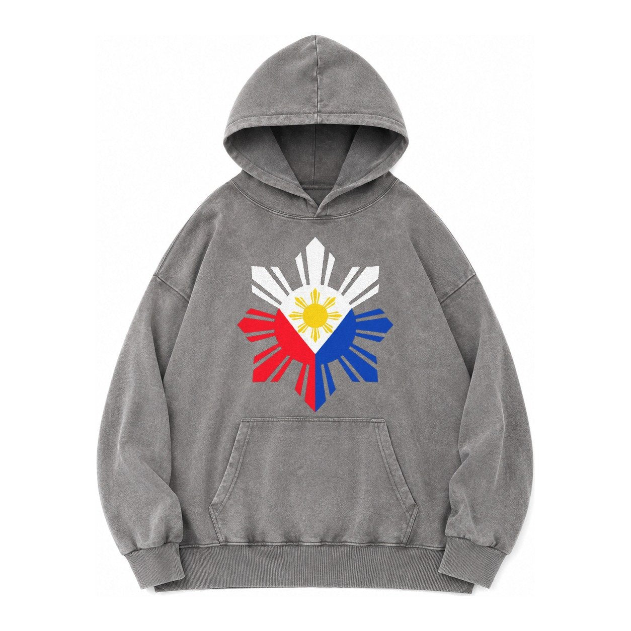 Philippines Iconic Sun And Stars Vintage Washed Hoodie – Grey