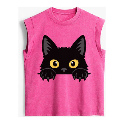 Black Cat Vintage Washed Tank – Pink