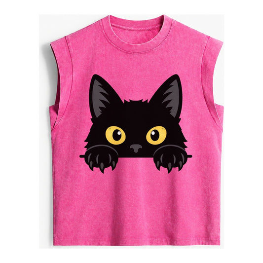 Black Cat Vintage Washed Tank – Pink