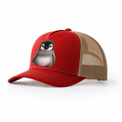 Baby Adelie Penguin Black And White Round Body Curious Eyes Trucker Hat – Red-Khaki