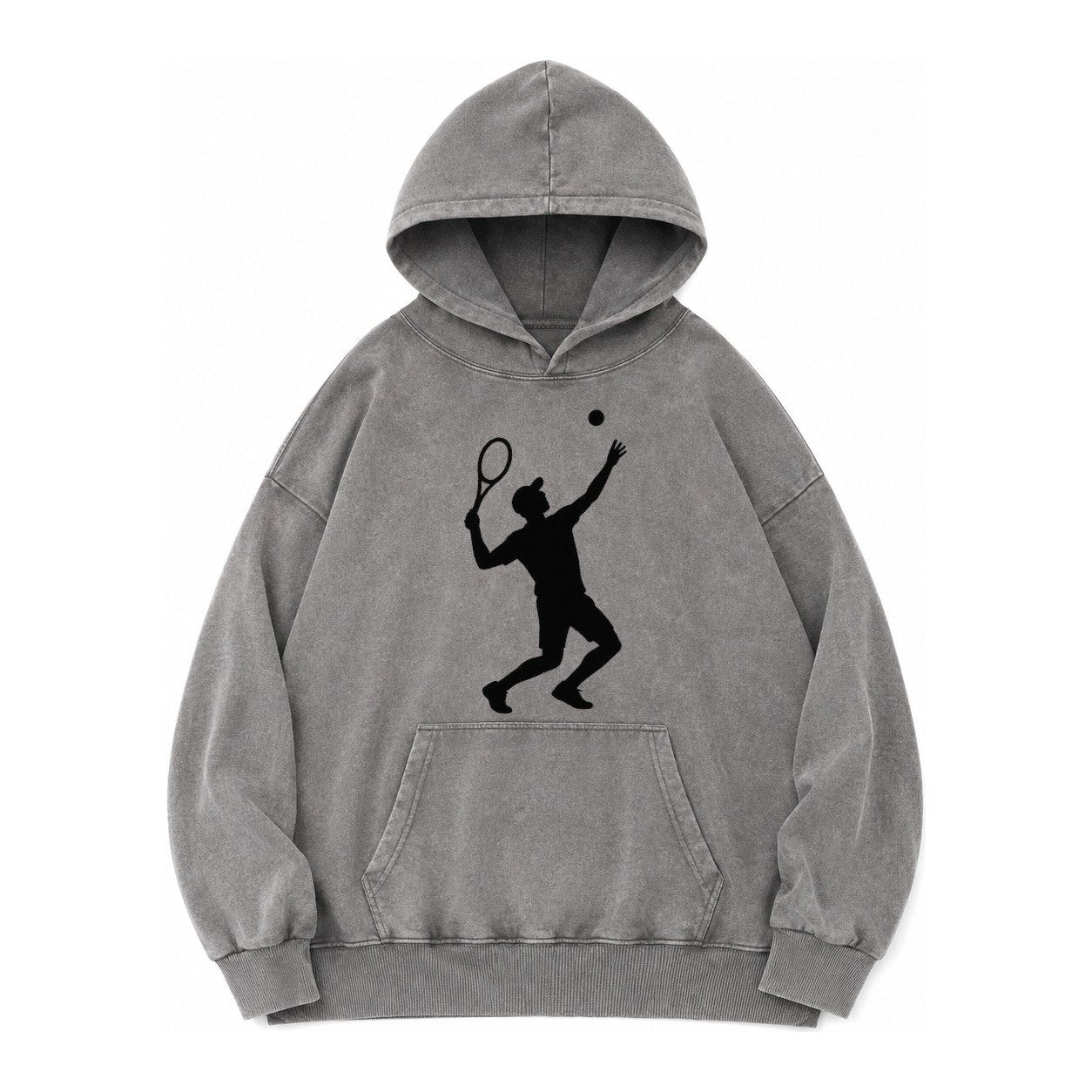 Tennis Player Serving Powerful Shot Vintage Washed Hoodie – Grey