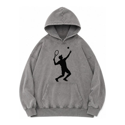 Tennis Player Serving Powerful Shot Vintage Washed Hoodie – Grey