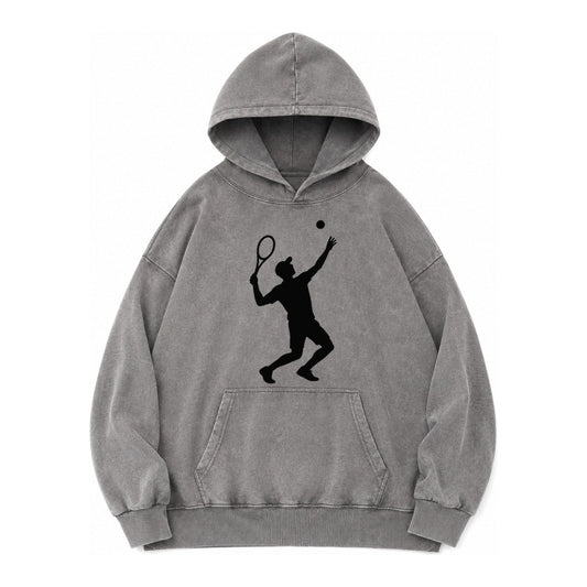 Tennis Player Serving Powerful Shot Vintage Washed Hoodie – Grey
