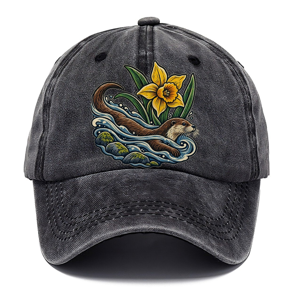 Welsh Otter And Daffodil Stream Uk Culture Heritage Classic Cap – Graphite