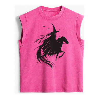 Witch On Horse Vintage Washed Tank – Pink