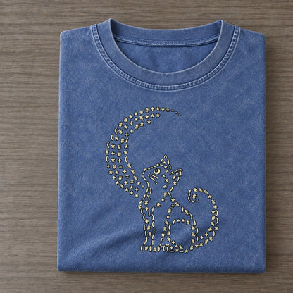 Midnight Cat Crescent Vintage T-shirt – Washed Blue