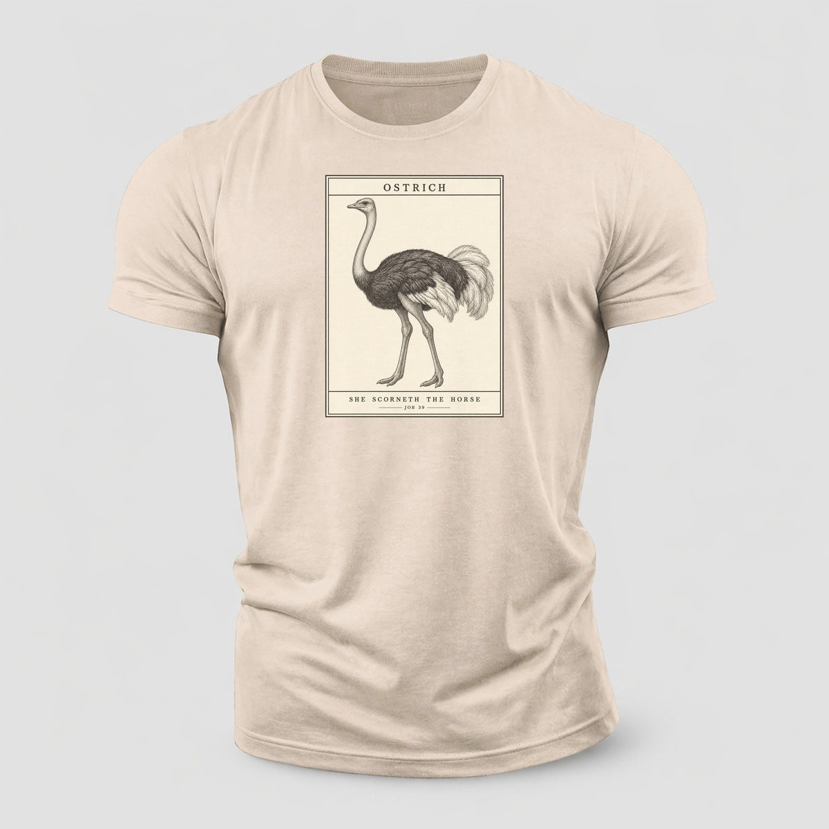 Ostrich Specimen Plate Creature Canticle Cotton T-Shirt – Sand