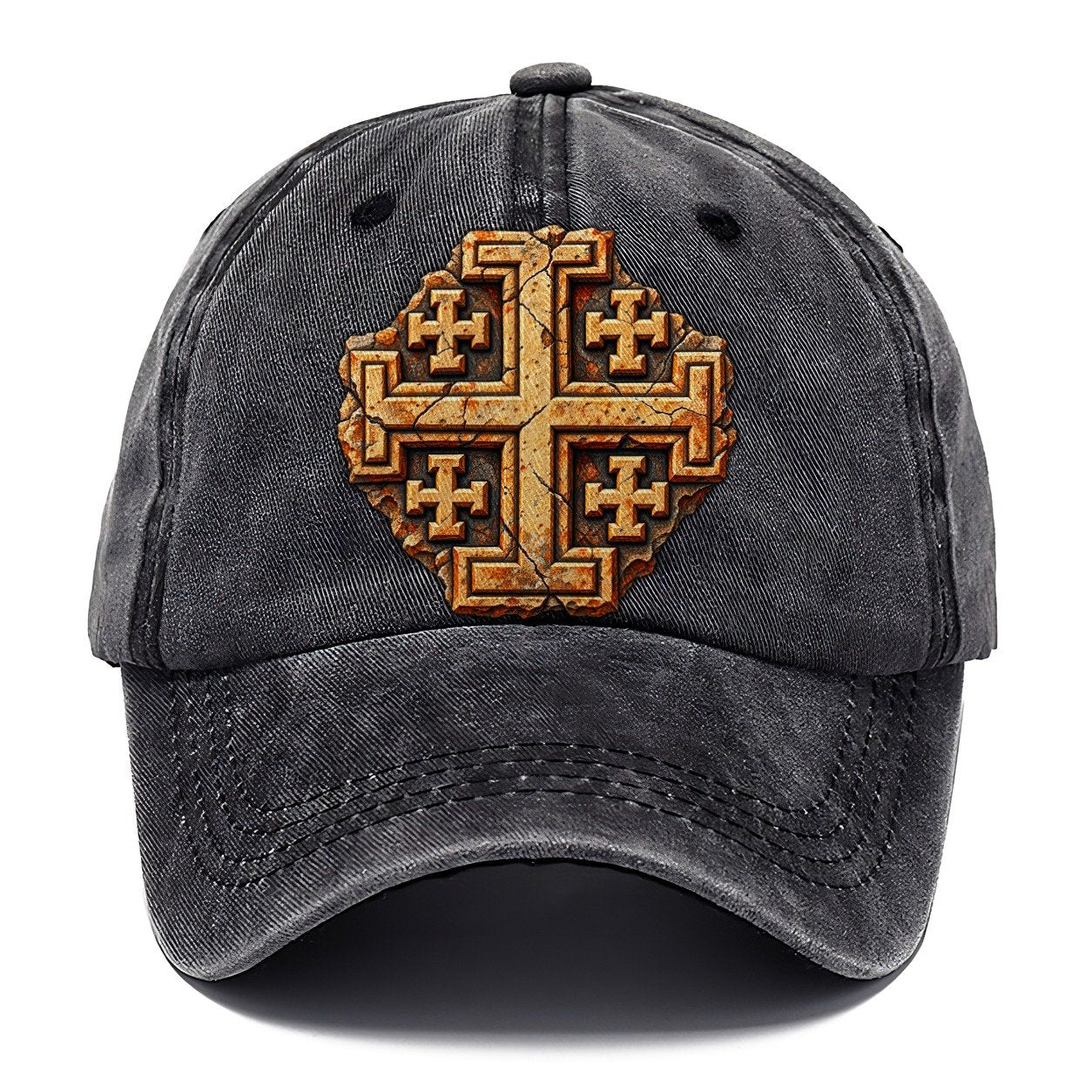Carved Jerusalem Limestone Relief Jerusalem Cross Classic Cap – Graphite