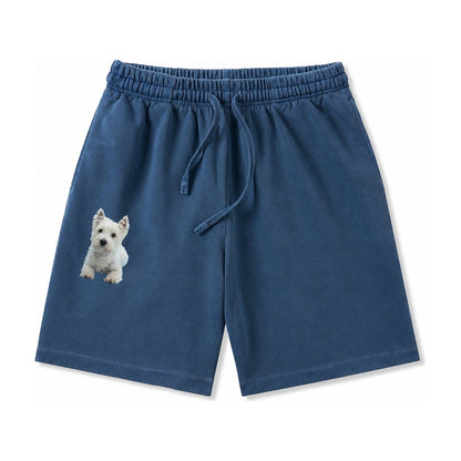 West Highland White Terrier Washed Shorts – Denim Blue