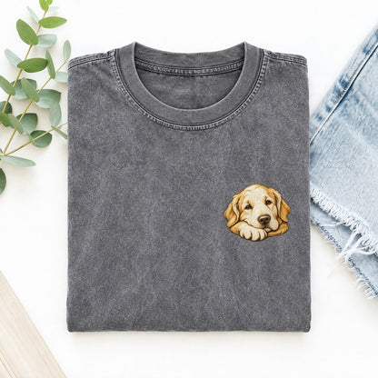 Retriever Folded Paw Keepsake Emblem Left Chest Vintage T-shirt – Grey