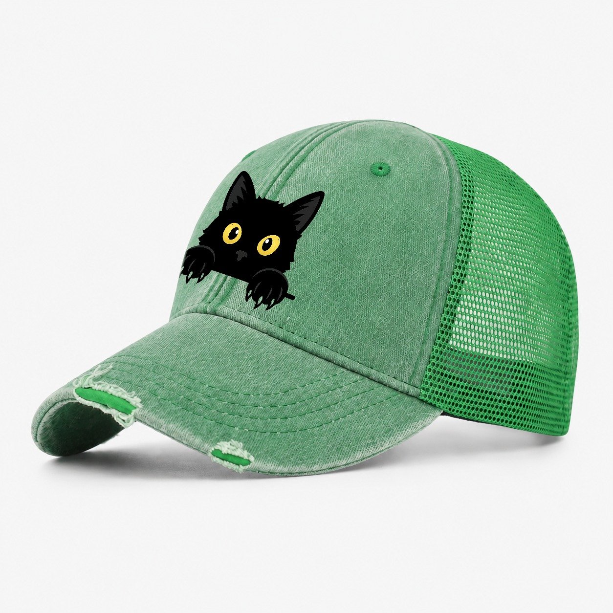 Black Cat Washed Trucker Hat – Ink Green