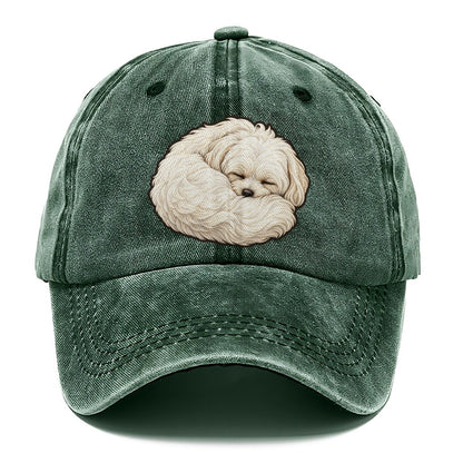 Maltese Curled Asleep Fan Favorites Classic Cap – Forest Mist