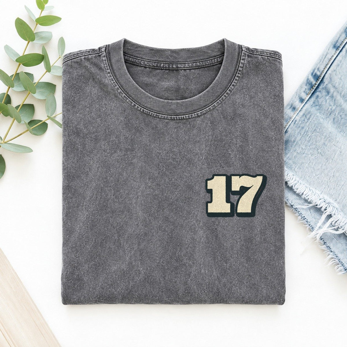 Number 17 Left Chest Vintage T-shirt – Grey