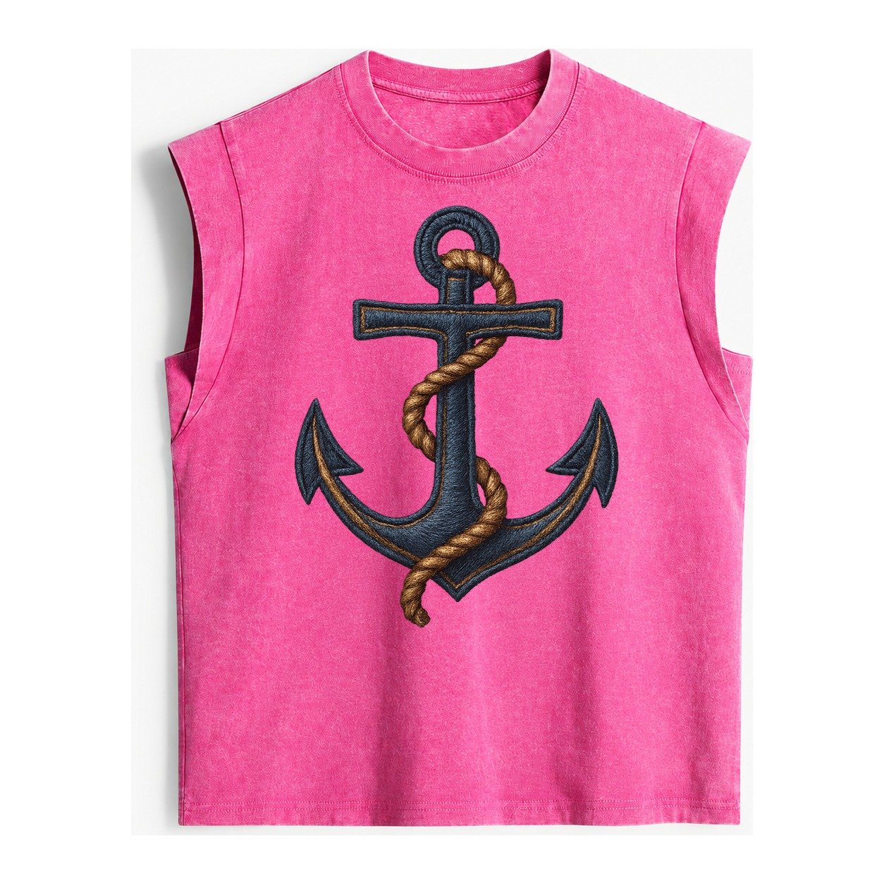 Anchor And Rope Nautical Illustration Vintage Washed Tank – Pink