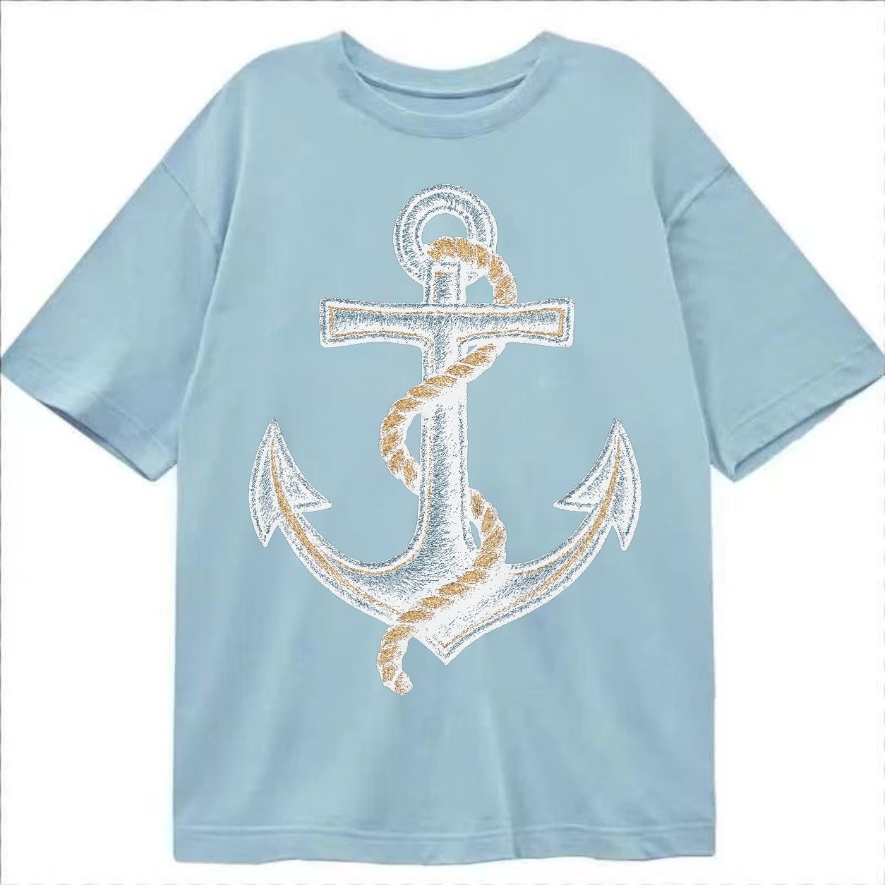 Anchor And Rope Nautical Illustration Classic T-shirt – Light Blue