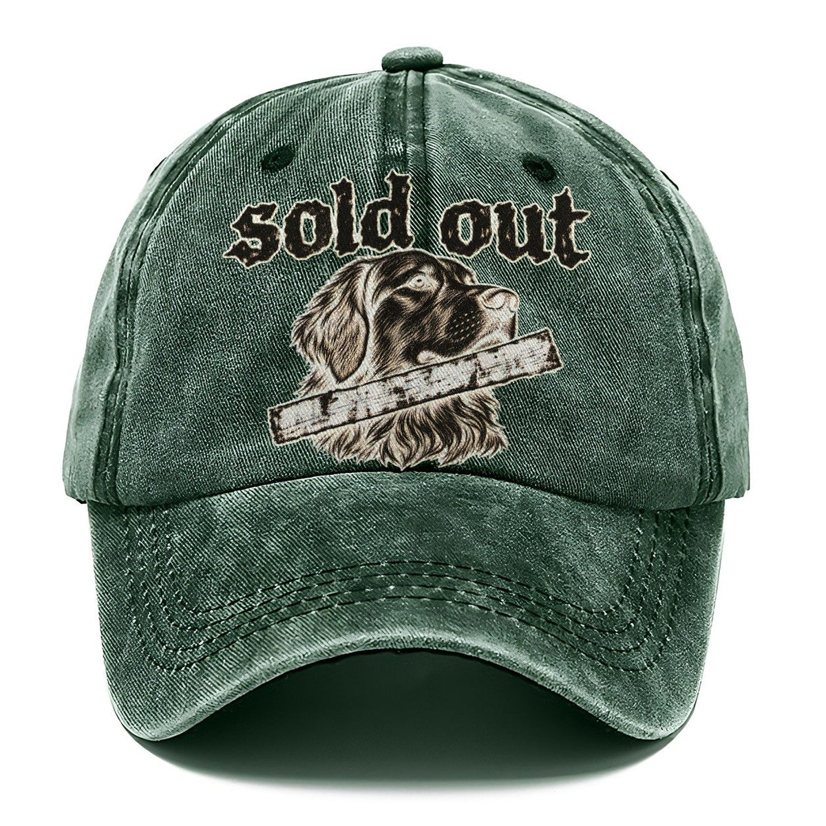 A Calm Dog Head In Three Quarter View Crossed By A Thick Stamped Bar Bark For Me Classic Cap – Forest Mist