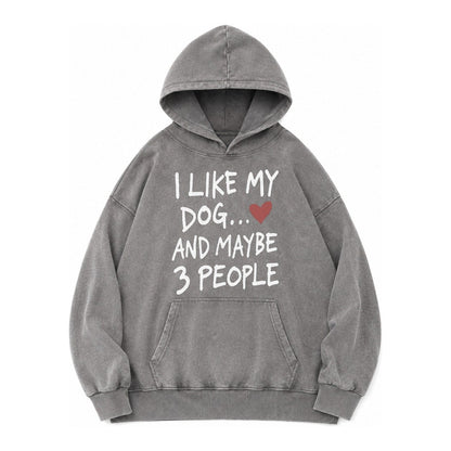 I Like My Dog And Maybe 3 People Vintage Washed Hoodie – Grey