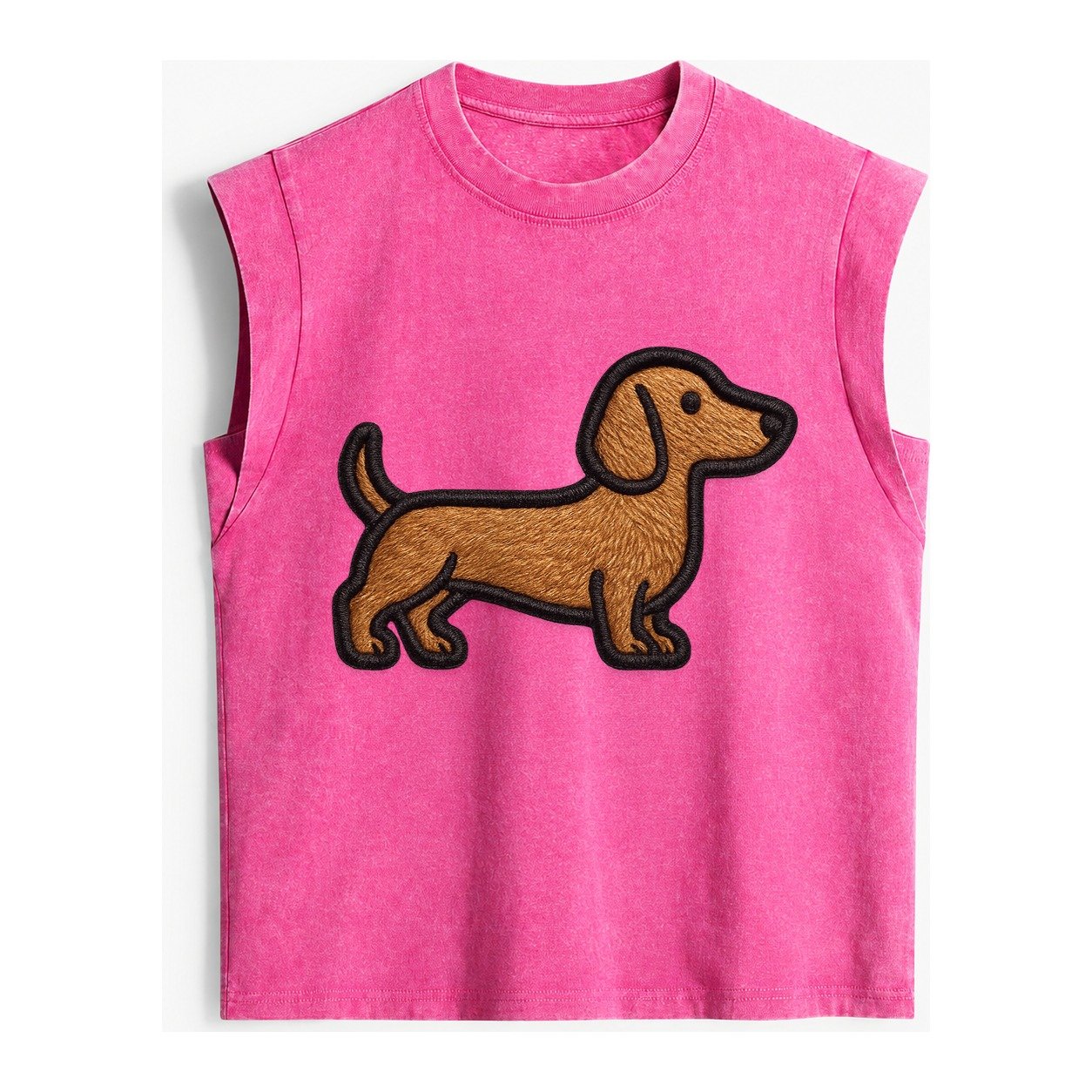 Dachshund Modern Elongated Silhouette Vintage Washed Tank – Pink