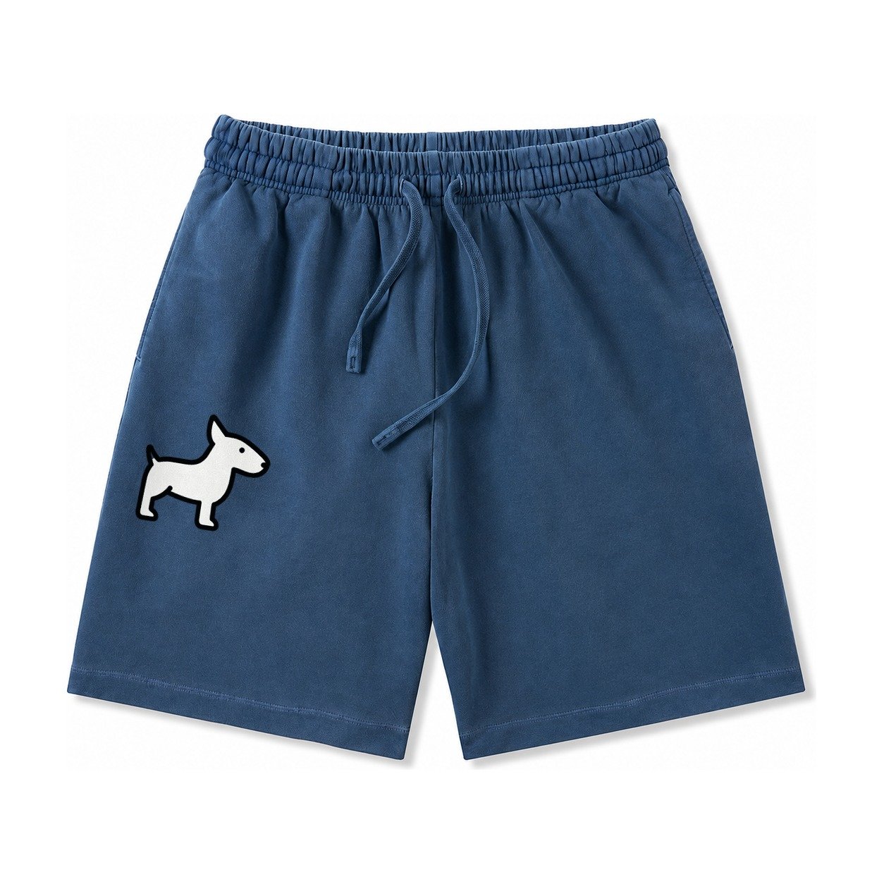 Bull Terrier White Egg Shaped Head Flat Side Profile Washed Shorts – Denim Blue