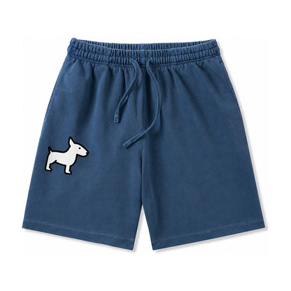 Bull Terrier White Egg Shaped Head Flat Side Profile Washed Shorts – Denim Blue