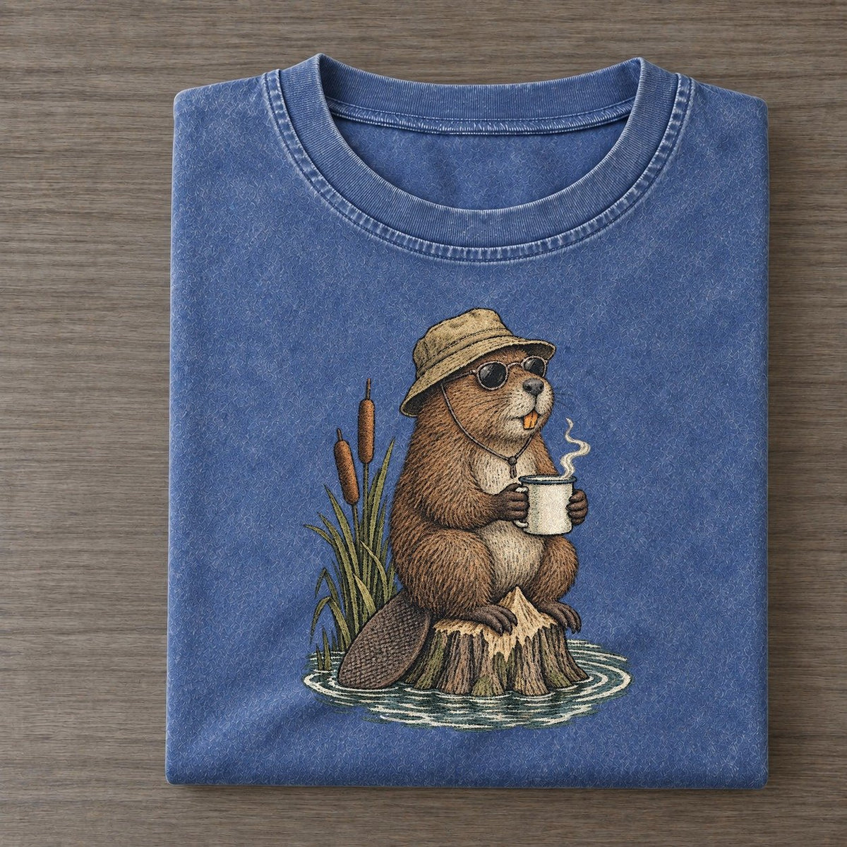 Beaver Lunch Shift Slow Camp Club Vintage T-shirt – Washed Blue