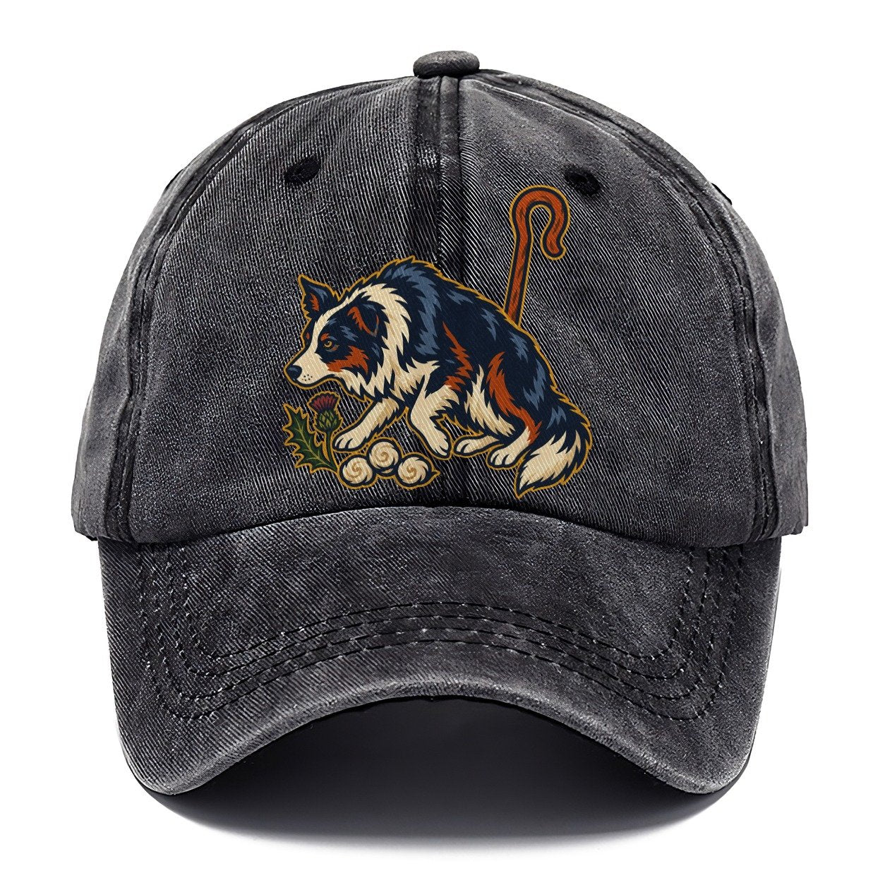 Shepherd Crook Sheepdog And Wool Sprig Uk Culture Heritage Classic Cap – Graphite