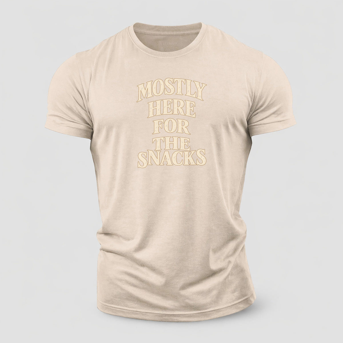 Mostly Here For The Snacks Quiet Statements Cotton T-Shirt – Sand
