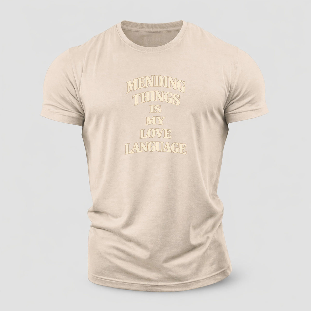 Mending Things Is My Love Language Quiet Statements Cotton T-Shirt – Sand