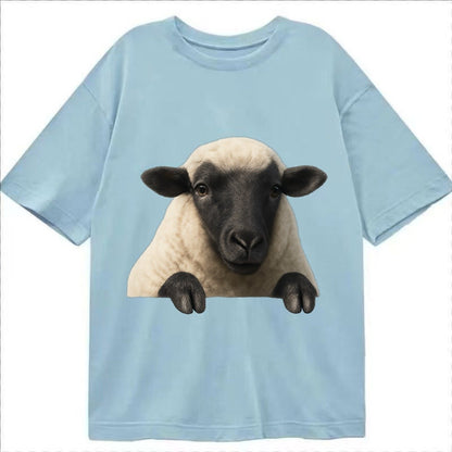 Sheep Fluffy White Wool Black Face Gentle Eyes Small Ears Pe Classic T-shirt – Light Blue