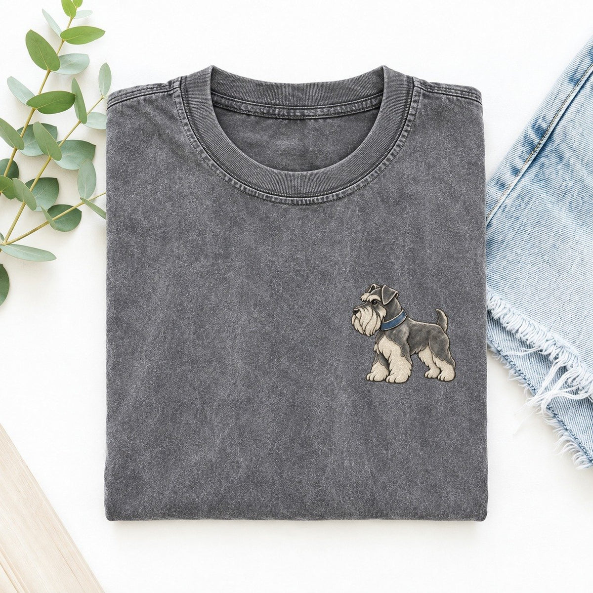 Schnauzer Beard Turn Keepsake Emblem Left Chest Vintage T-shirt – Grey