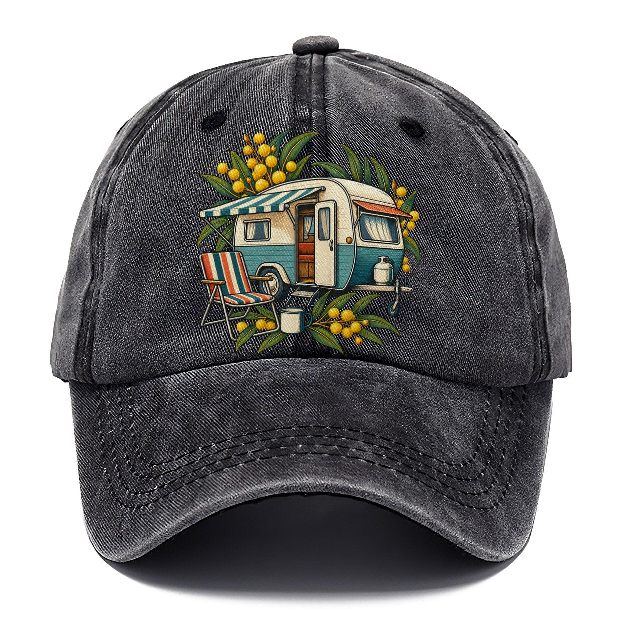 Retro Caravan Folding Chair And Enamel Mug Australia Cultural Icons Classic Cap – Graphite