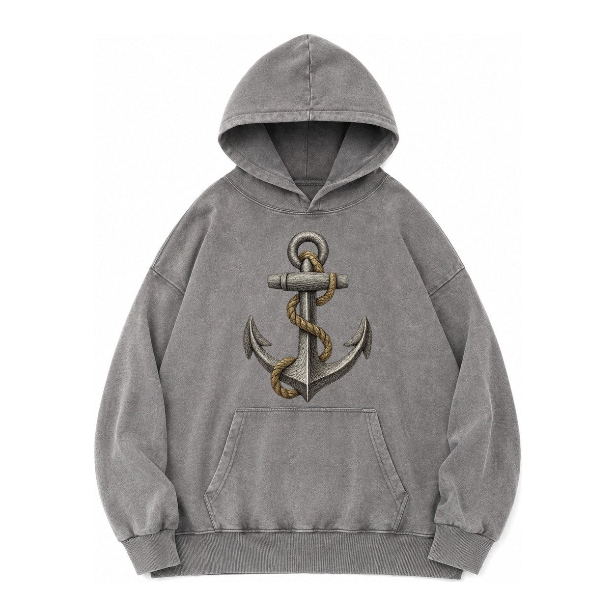 Anchor And Rope Vintage Washed Hoodie – Grey