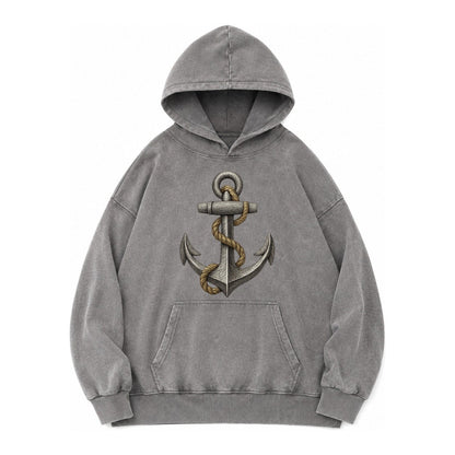 Anchor And Rope Vintage Washed Hoodie – Grey