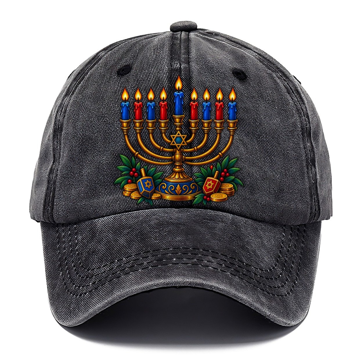 Hanukkah Menorah Cozy Judaism Heritage Classic Cap – Graphite
