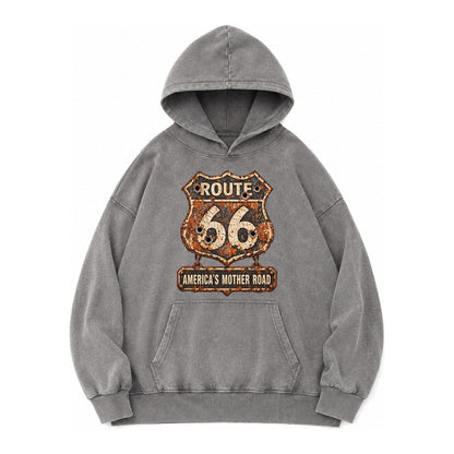 Route 66 Weathered Vintage Washed Hoodie – Grey