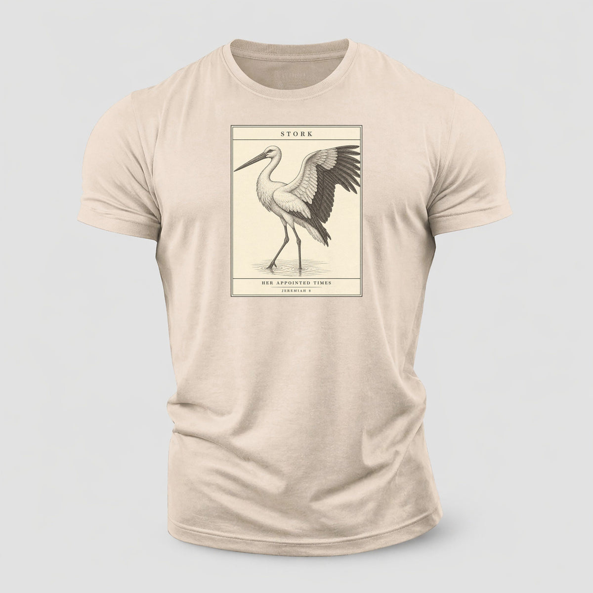 Stork Specimen Plate Creature Canticle Cotton T-Shirt – Sand