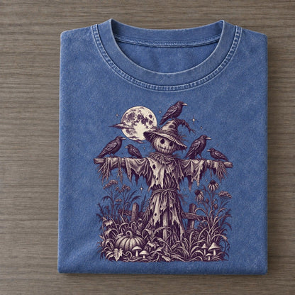 Crows On The Scarecrow Midnight Haunt Vintage T-shirt – Washed Blue