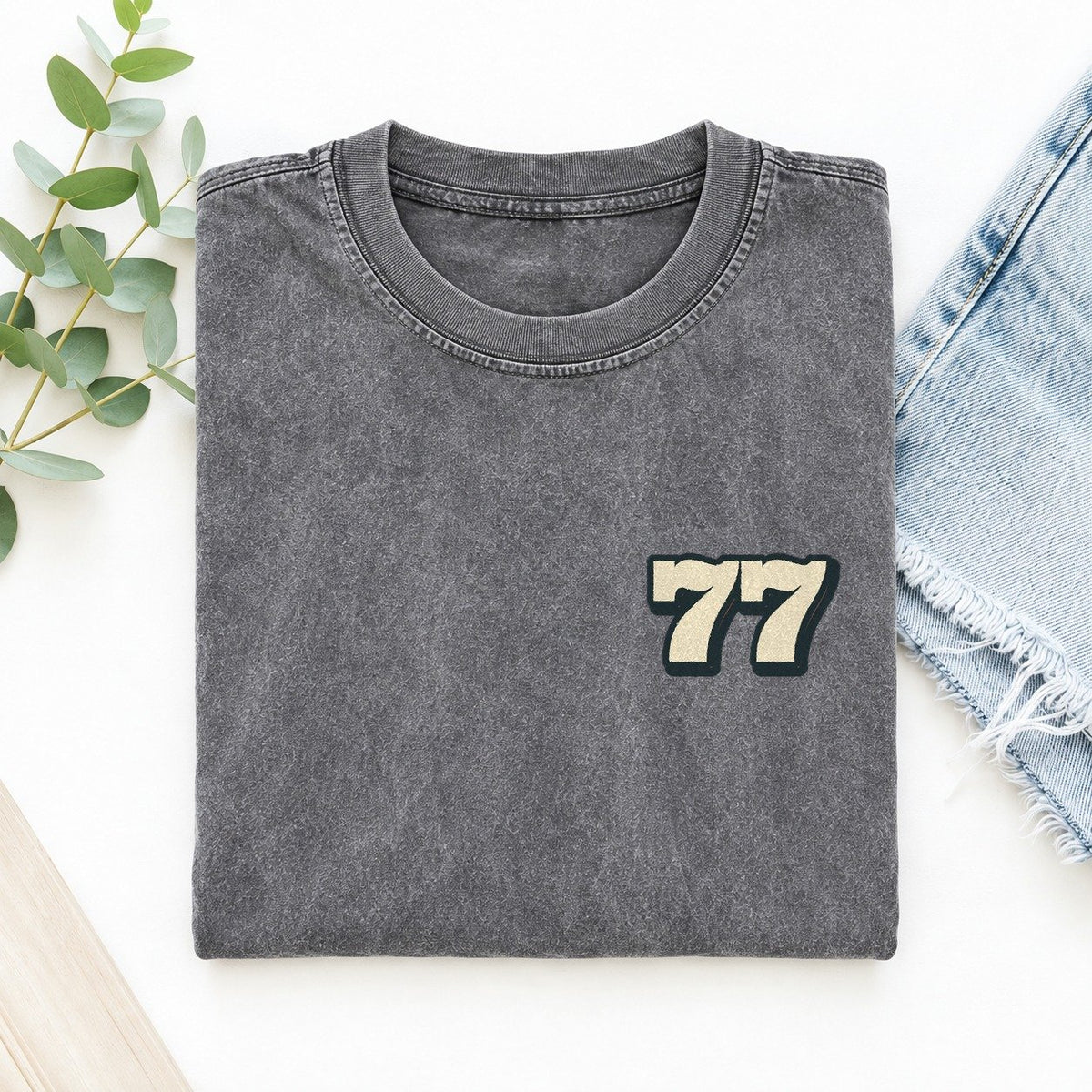 Number 77 Left Chest Vintage T-shirt – Grey