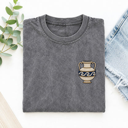 Pottery Vase Symbol Emblems Left Chest Vintage T-shirt – Grey