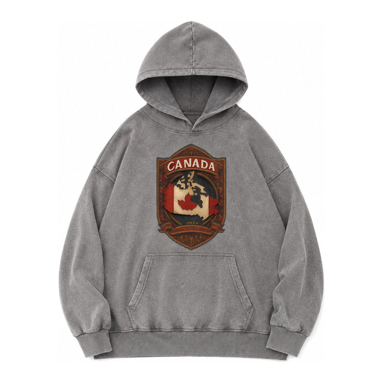 Canada Map Vintage Washed Hoodie – Grey
