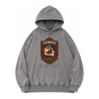 Canada Map Vintage Washed Hoodie – Grey