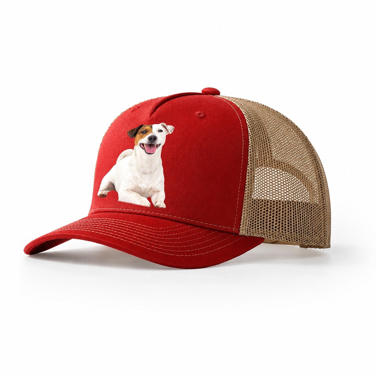 Jack Russell Terrier Dog Trucker Hat – Red-Khaki