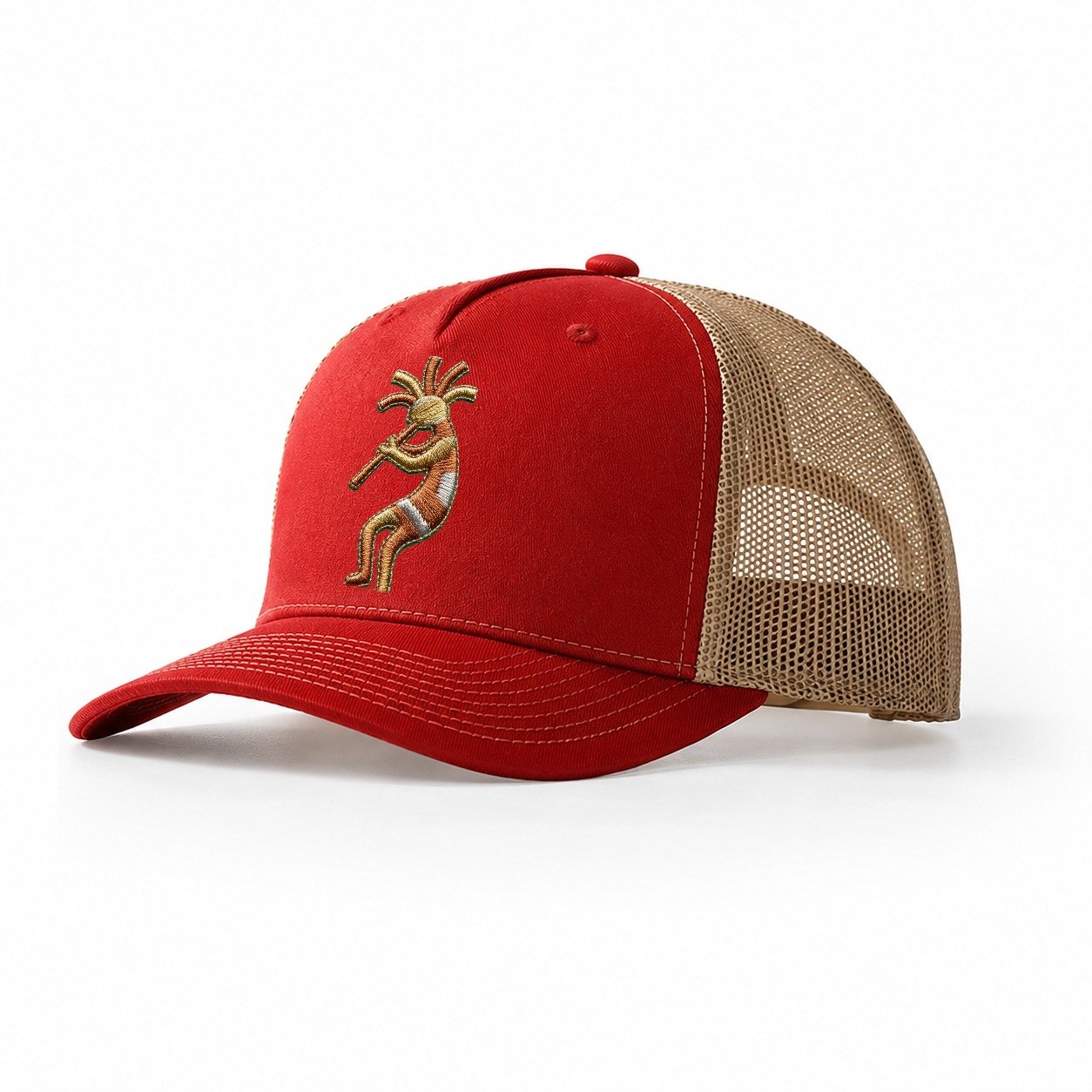 Kokopelli Trucker Hat – Red-Khaki