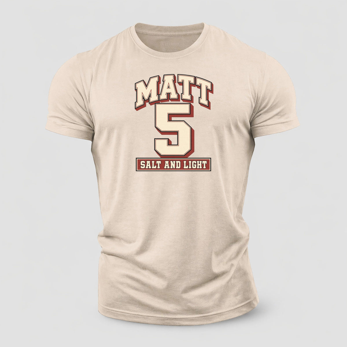 Matthew 5 Varsity Chapel Varsity Cotton T-Shirt – Sand