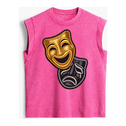 Broadway Masks Comedy Tragedy Masks In Gold And Black Theate Vintage Washed Tank – Pink