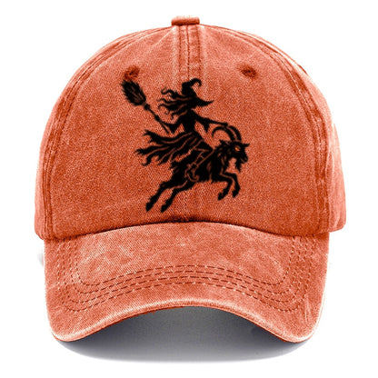 Medieval Woodcut Witch On A Goat Witch Magic Classic Cap – Terracotta Clay
