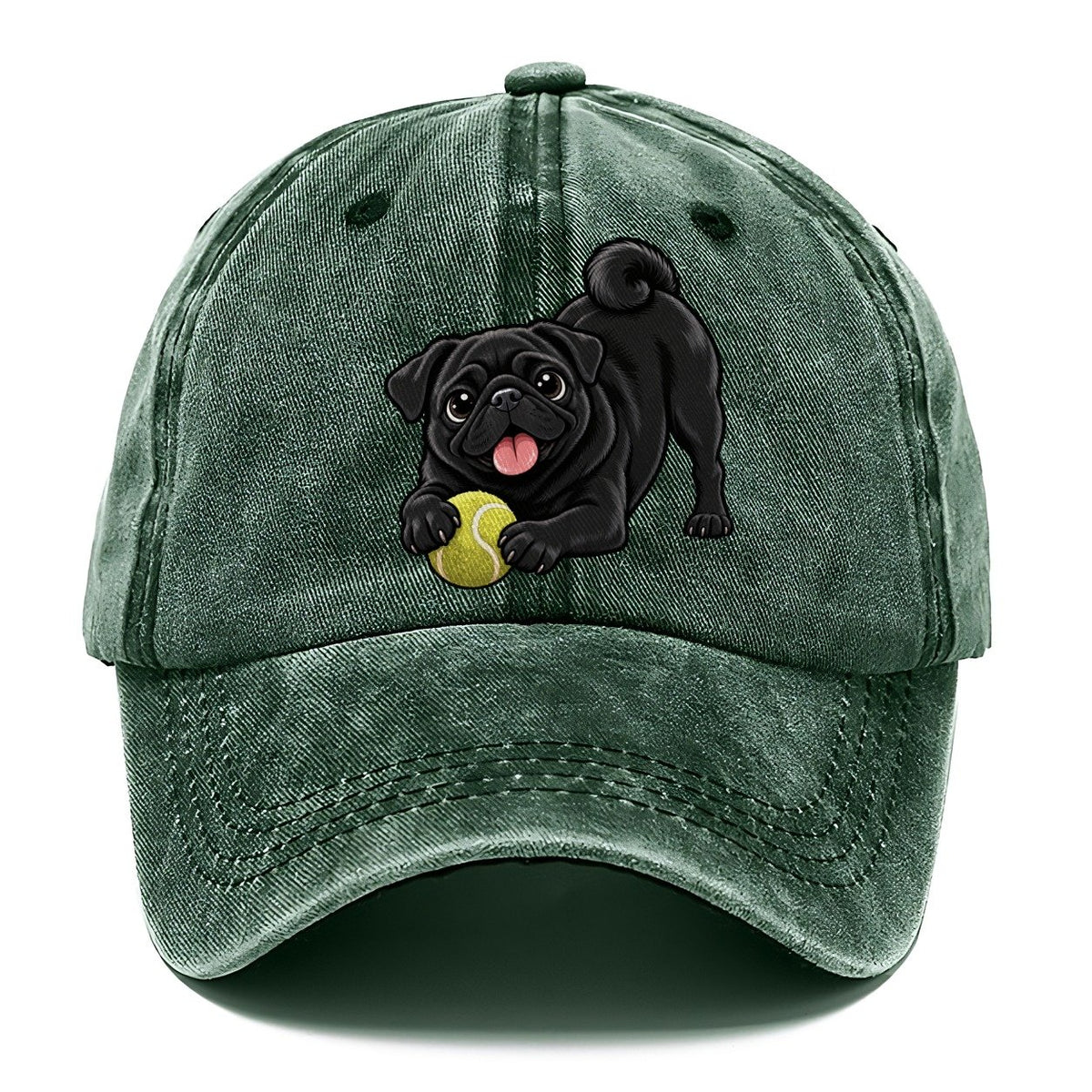 Black Pug with Tennis Ball Classic Cap – Forest Mist