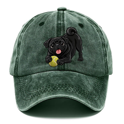 Black Pug with Tennis Ball Classic Cap – Forest Mist