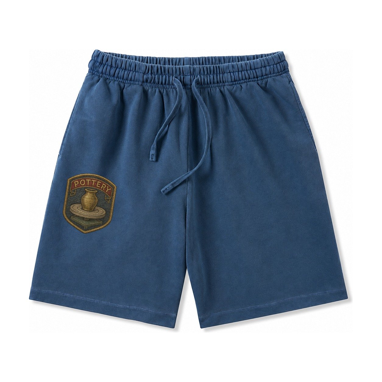Pottery Wheel With Clay Vessel Ceramicist Symbol Washed Shorts – Denim Blue